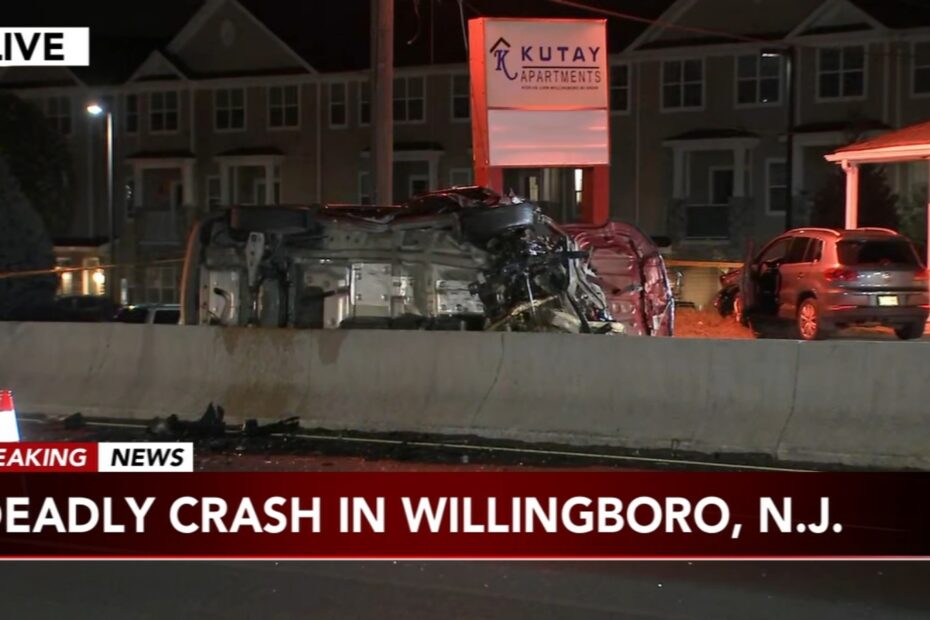 One person was killed in a three-car crash early Wednesday morning in Willingboro, New Jersey.