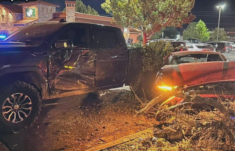 A terrifying car crash just missed customers as they were leaving El Vaquero Mexican restaurant.