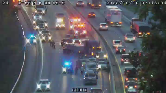 A multi-car crash on Interstate 85 South has blocked two lanes in Spartanburg County.