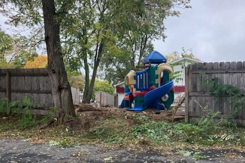 A car crashed through a childcare center playground on the North Side of Syracuse on Saturday. The day care center was at 158 Highland Ave.