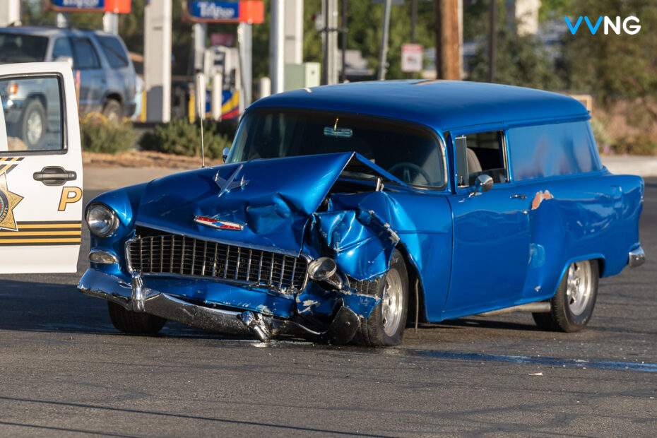 HESPERIA, Calif. (VVNG. com) — A classic car was damaged in a three-vehicle crash Wednesday morning in the City of Hesperia. It happened at about 7:46 a.m., on October 18, 2023, at the intersection of Ranchero Road and Seventh Avenue. The collision involved a blue 1955 Chevy Panel Wagon, a 2019 Cadillac SUV, and a …