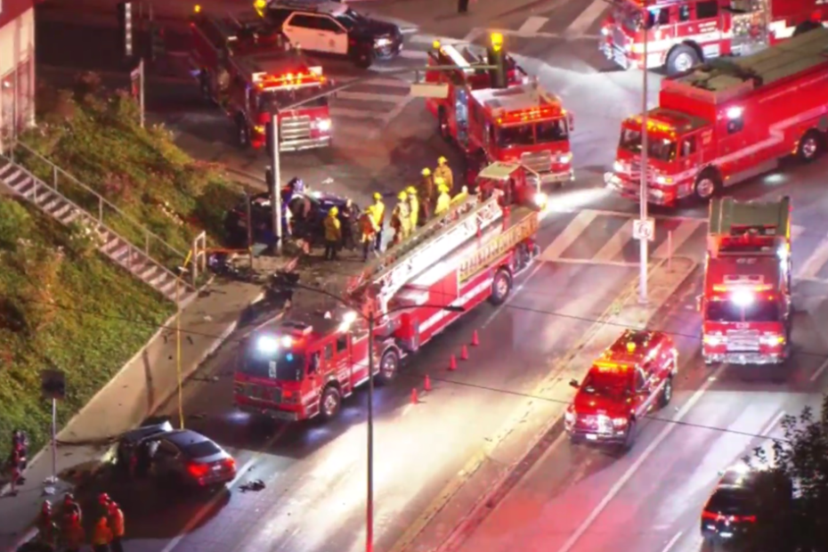 Firefighters say that the crash happened at around 6:45 p.m., leaving three people hospitalized.
